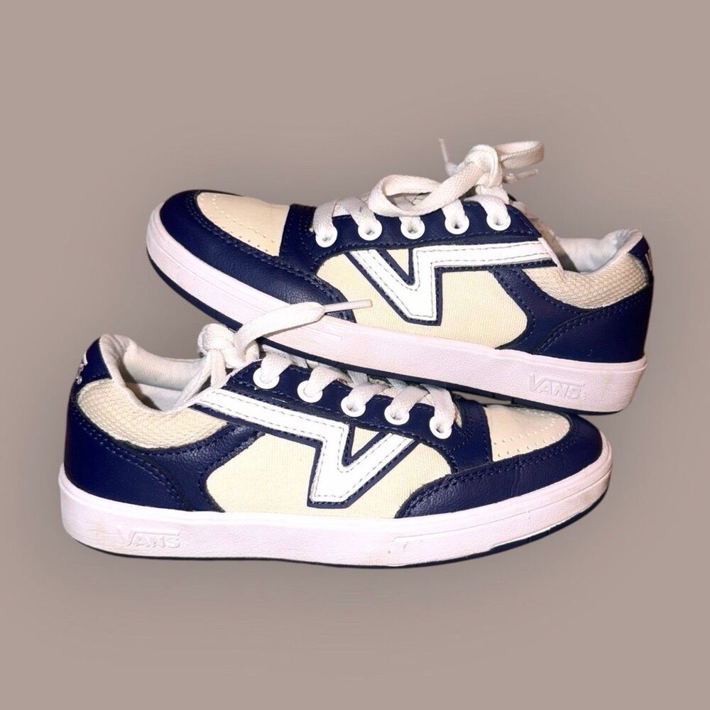 Vans Lowland ComfyCush Kids 3.5 Navy Blue Cream White Sneakers